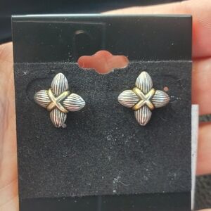 Brighton Cross Post Silver Two Tone Earrings EUC